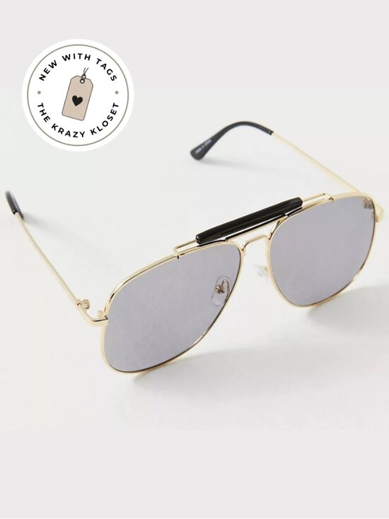 Free People Frank Classic Aviator Sunglasses NWT Smoke Thin Frame D-Shape Shades